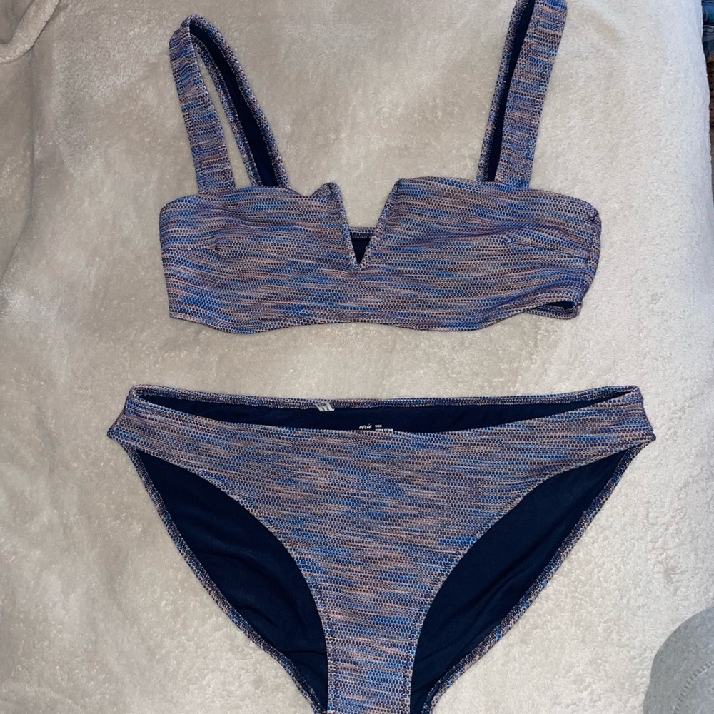 Aerie Blue and Pink Textured Bikini Set